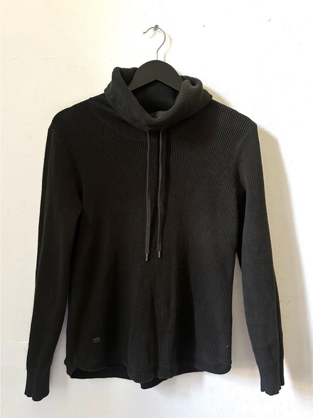 Lauren Ralph Lauren Waffle Knit Sweater Cowl Neck Black Slim Fit Womens M